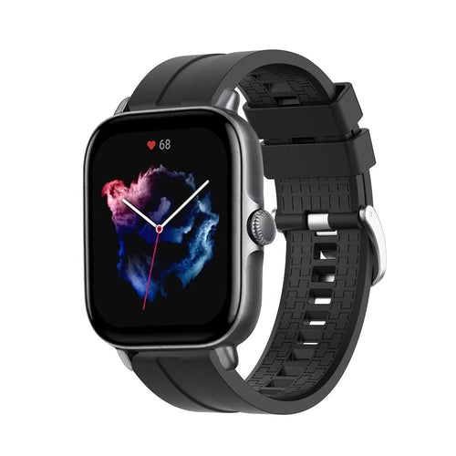 Silicone Strap 'Extreme', black, on a watch, 3/4 front view