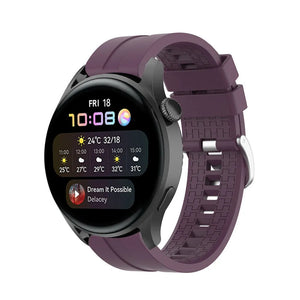 Silicone Strap 'Extreme', purple, on a watch, 3/4 front view