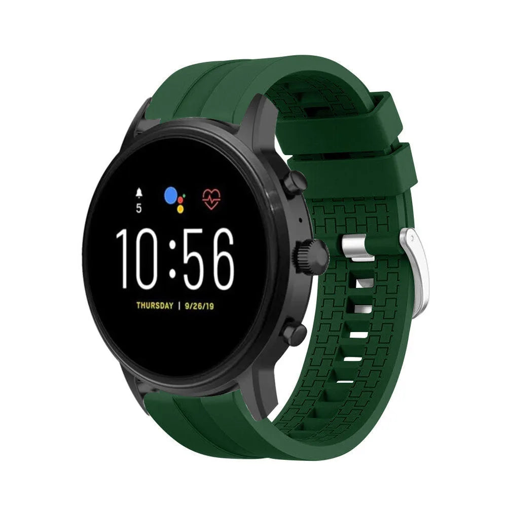 Silicone Strap 'Extreme', army green, on a watch, 3/4 front view