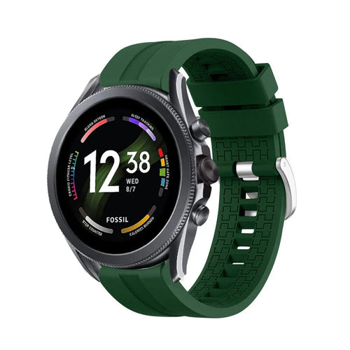 Silicone Strap 'Extreme', army green, on a watch, 3/4 front view