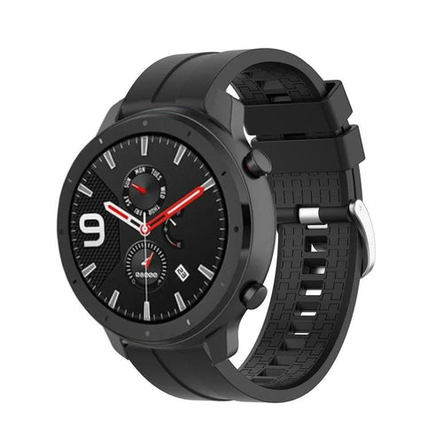 Silicone Strap 'Extreme', black, on a watch, 3/4 front view