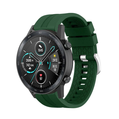 Silicone Strap 'Extreme', army green, on a watch, 3/4 front view