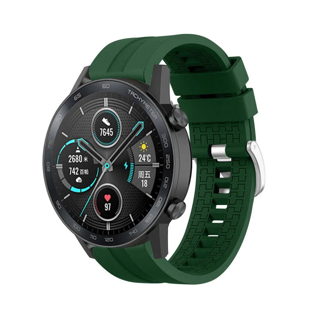 Silicone Strap 'Extreme', army green, on a watch, 3/4 front view