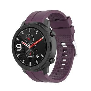 Silicone Strap 'Extreme', purple, on a watch, 3/4 front view