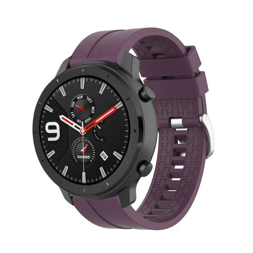 Silicone Strap 'Extreme', purple, on a watch, 3/4 front view