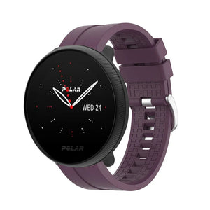 Silicone Strap 'Extreme', purple, on a watch, 3/4 front view