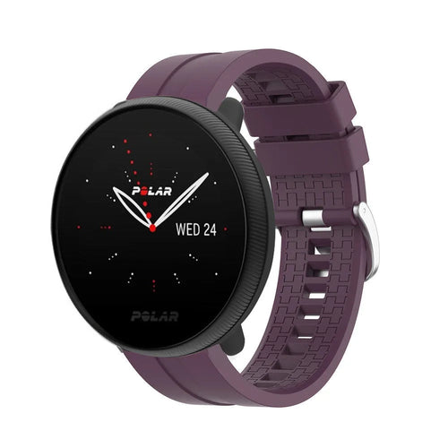 Silicone Strap 'Extreme', purple, on a watch, 3/4 front view