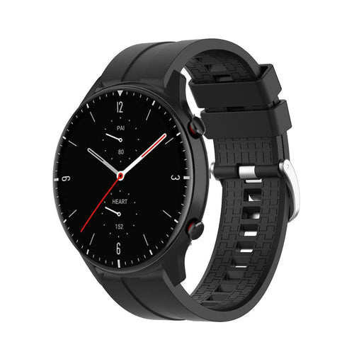 Silicone Strap 'Extreme', black, on a watch, 3/4 front view