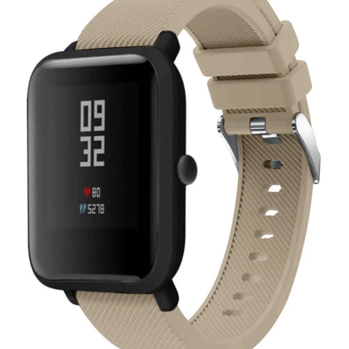 Twill Silicone Strap, beige, on a watch, 3/4 front view