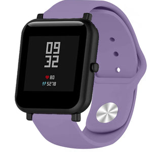 Silicone Sport Strap, lilac, on a watch, 3/4 front view