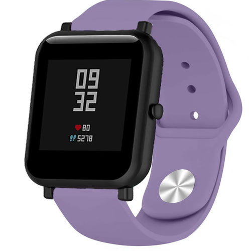 Silicone Sport Strap, lilac, on a watch, 3/4 front view