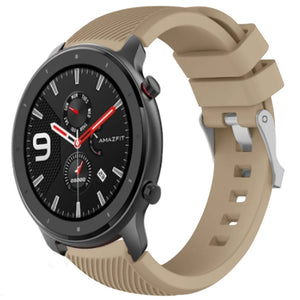 Twill Silicone Strap, beige, on a watch, 3/4 front view