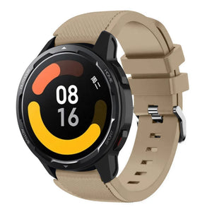 Twill Silicone Strap, beige, on a watch, 3/4 front view