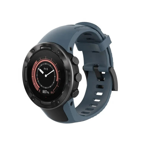 Silicone Strap, grey-blue, on a watch, 3/4 front view