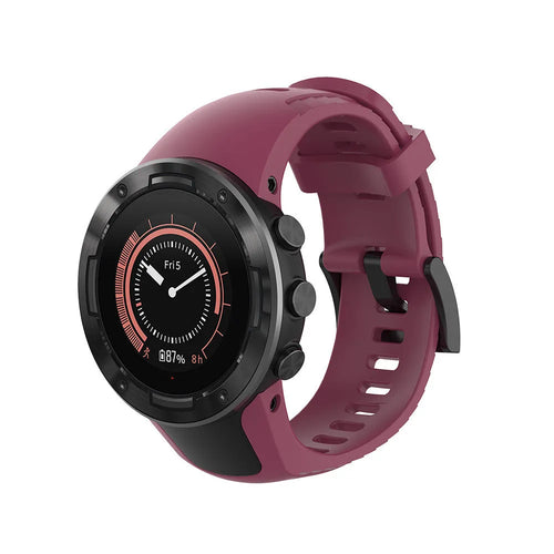 Silicone Strap, rose-red, on a watch, 3/4 front view