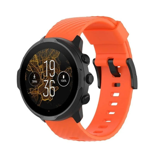 Silicone Strap, orange, on a watch, 3/4 front view
