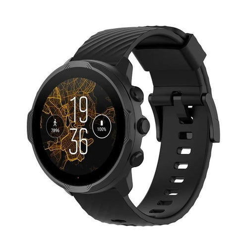 Silicone Strap, black, on a watch, 3/4 front view