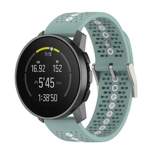 Silicone Strap, green-grey, on a watch, 3/4 front view