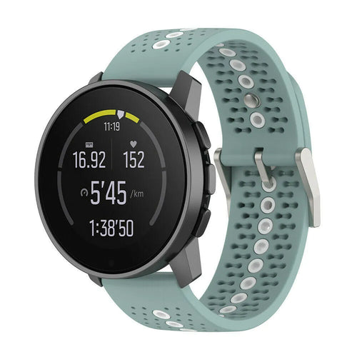 Silicone Strap, green-grey, on a watch, 3/4 front view