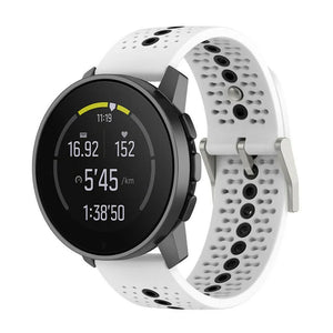 Silicone Strap, white/black, on a watch, 3/4 front view