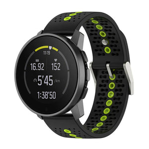 Silicone Strap, black/yellow, on a watch, 3/4 front view