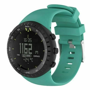 Silicone Strap, aqua, on a watch, 3/4 front view