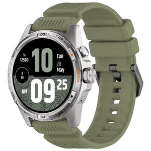 Silicone Strap, army green, on a watch, 3/4 front view