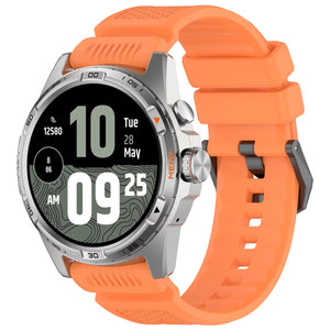 Silicone Strap, orange, on a watch, 3/4 front view