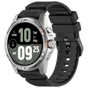 Silicone Strap, black, on a watch, 3/4 front view