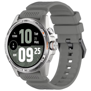 Silicone Strap, grey, on a watch, 3/4 front view