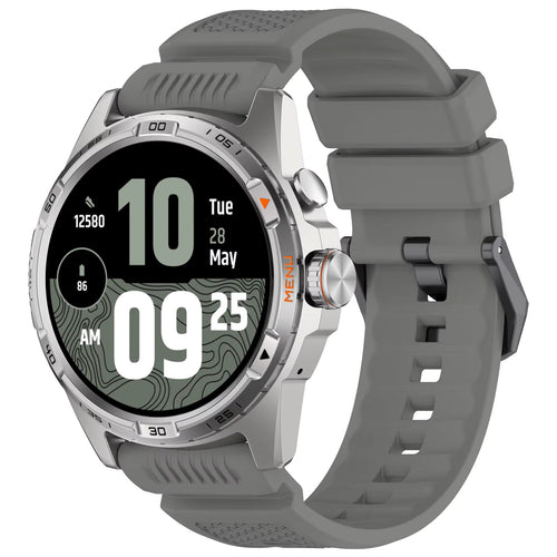 Silicone Strap, grey, on a watch, 3/4 front view