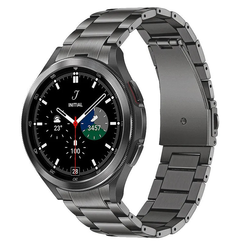 Titanium Strap, graphite, on a watch, 3/4 front view