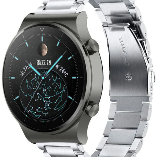 Titanium Strap, silver, on a watch, 3/4 front view