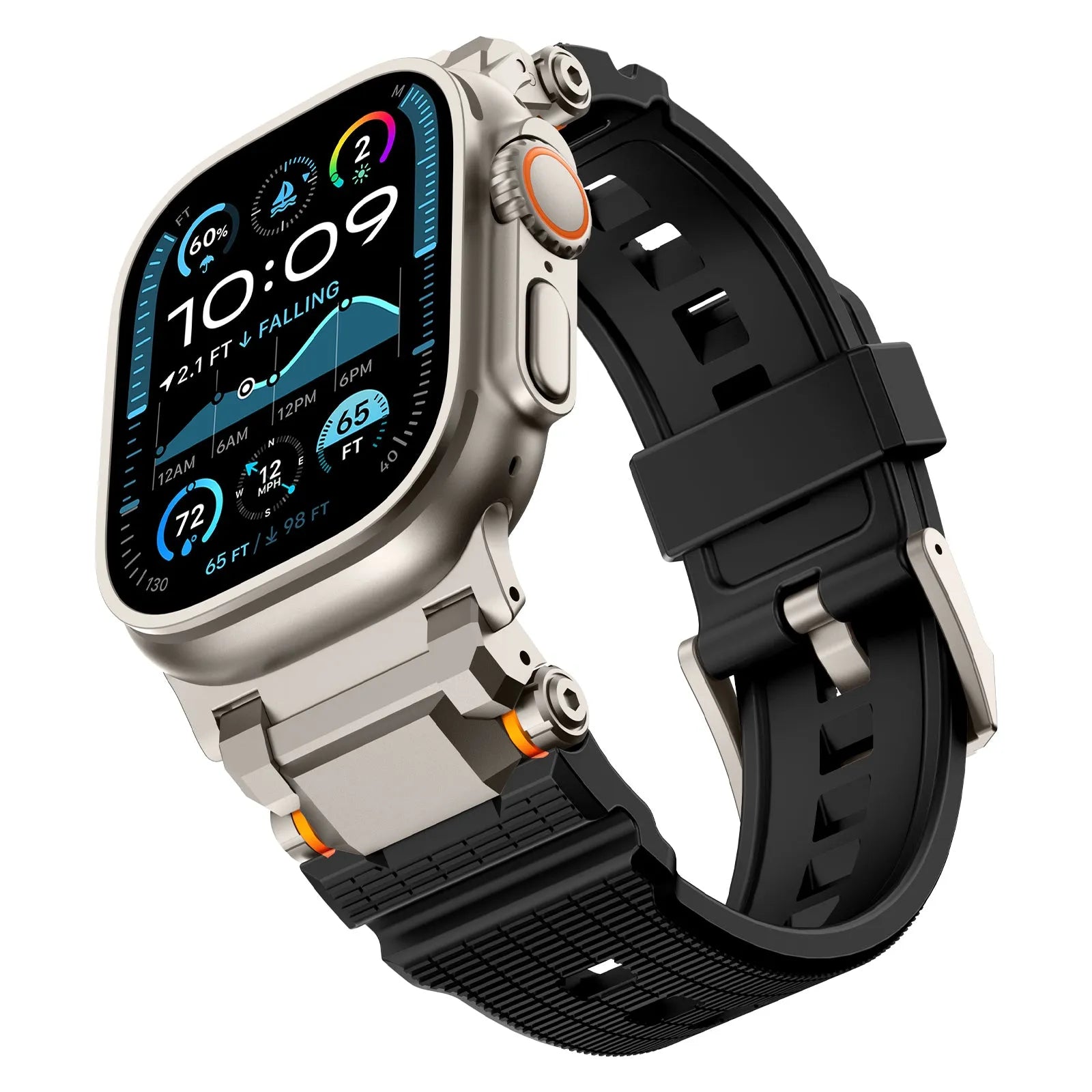 Bracelet silicone 'Adventurer' Apple Watch (noir avec titane)