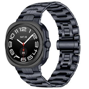 Steel Iron Strap, titanium grey, on a watch, 3/4 front view