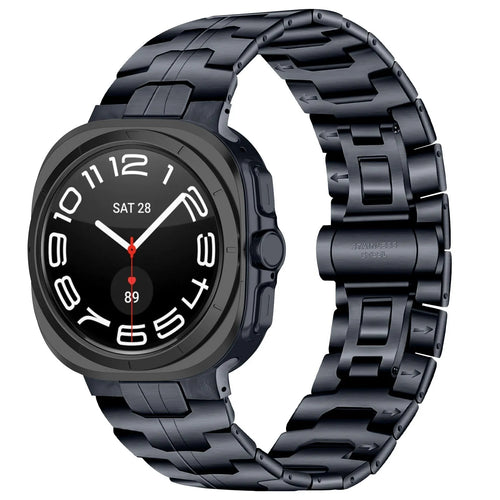 Steel Iron Strap, titanium grey, on a watch, 3/4 front view