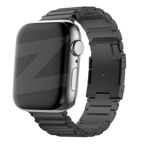 Titanium Strap 'Classic', black, on a watch, 3/4 front view