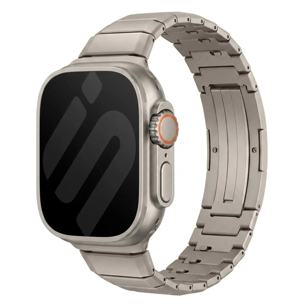 One Bead Titanium Strap, on a watch, 3/4 front view