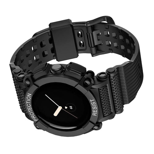 Silicone TPU Strap with Frame, black, on a watch, 3/4 front view