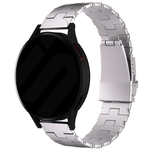 Butterfly Titanium Strap, silver, on a watch, 3/4 front view