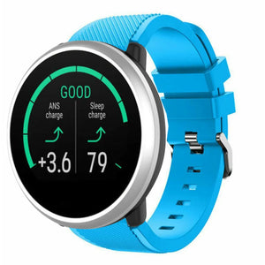 Twill Silicone Strap, light blue, on a watch, 3/4 front view