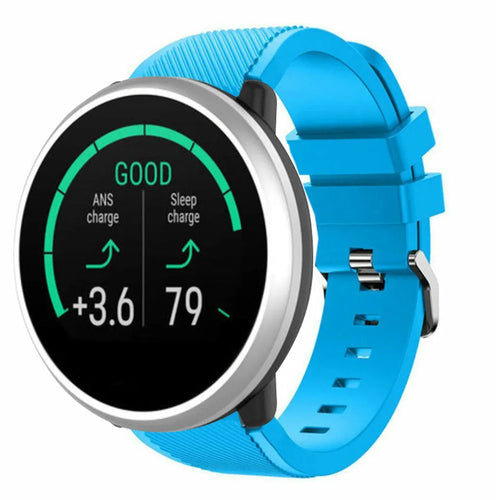 Twill Silicone Strap, light blue, on a watch, 3/4 front view