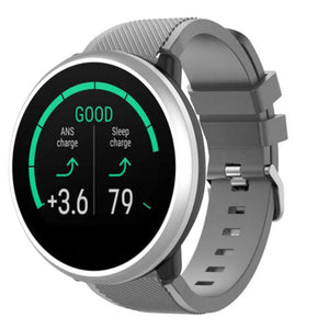 Twill Silicone Strap, grey, on a watch, 3/4 front view