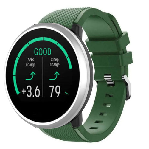 Twill Silicone Strap, army green, on a watch, 3/4 front view