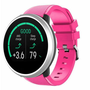 Twill Silicone Strap, bright pink, on a watch, 3/4 front view