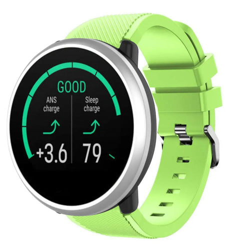 Twill Silicone Strap, light green, on a watch, 3/4 front view