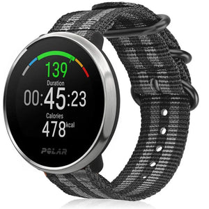 Nylon Buckle Strap, black/grey, on a watch, 3/4 front view