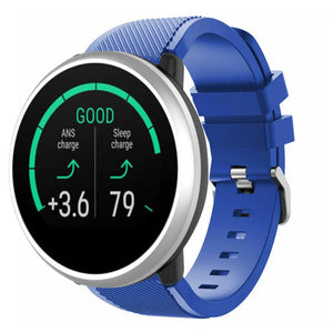 Twill Silicone Strap, blue, on a watch, 3/4 front view