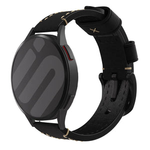 Genuine Leather Strap, black, on a watch, 3/4 front view