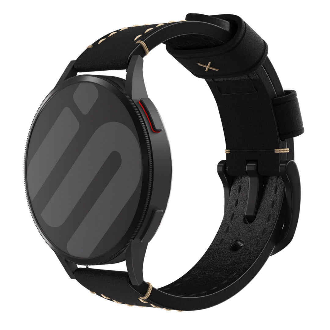 Bracelet cuir authentique Huawei Watch 5 - 42mm (noir)
